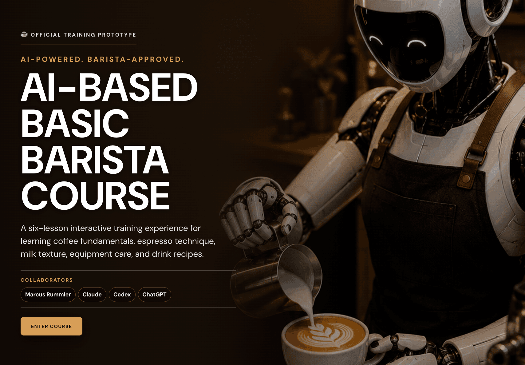Cover image from the AI-assisted Basic Barista Course prototype
